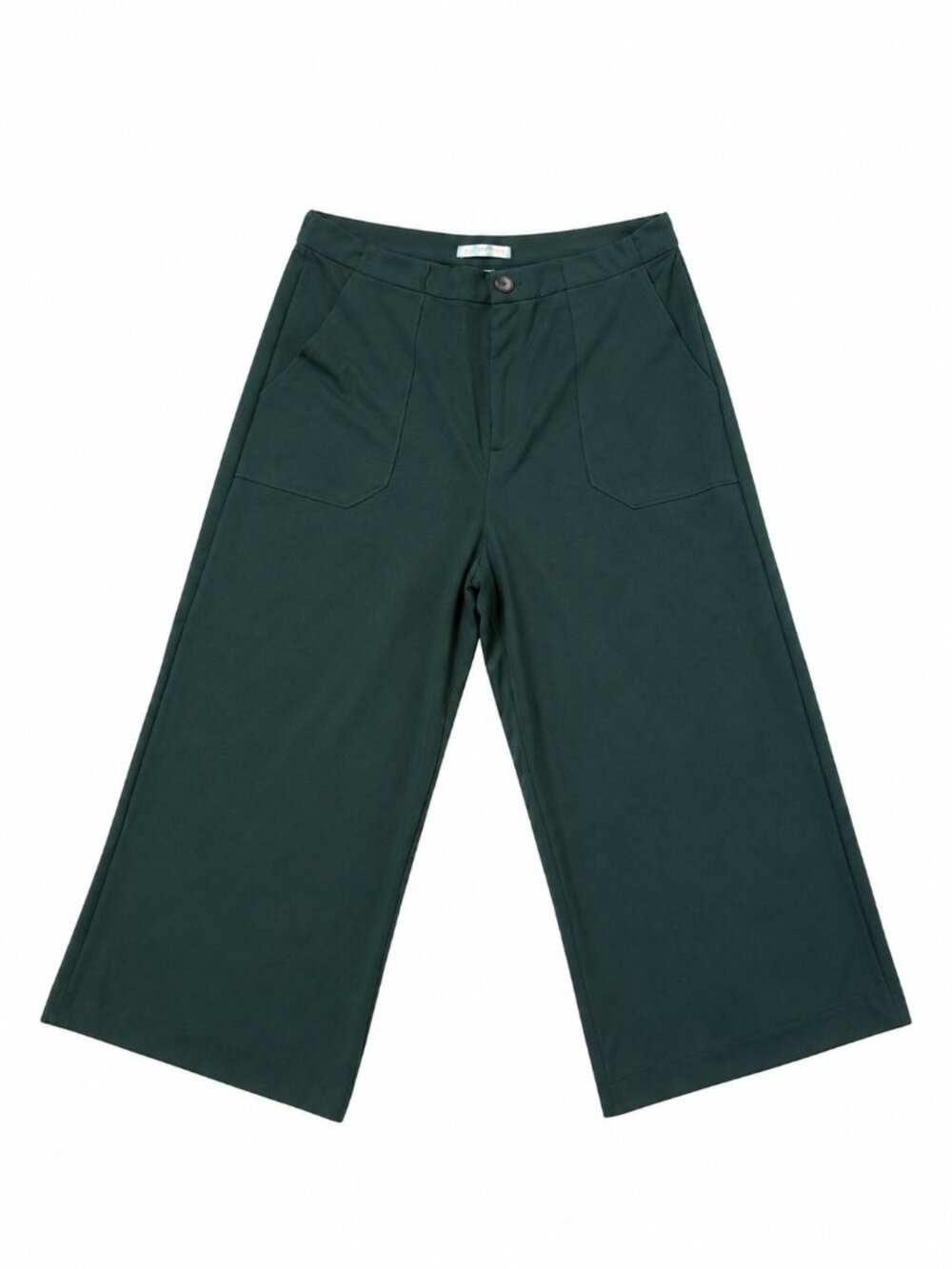 Green Wide Leg Cropped Pants High Waist Chic Minimalist Size M - Picture 2 of 5